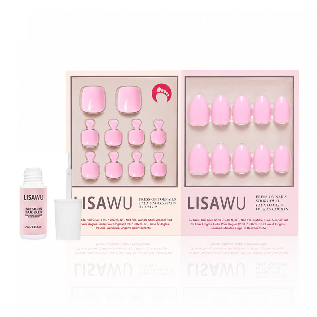 Think Pink Mani Pedi press-on nail design - solid color style detail