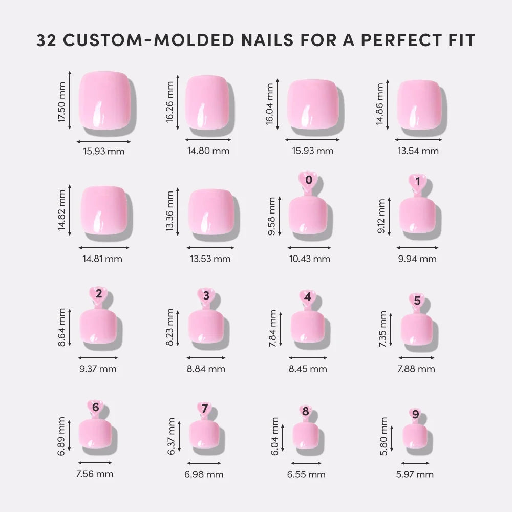 Think Pink Toenail press-on nail bundle - full set view