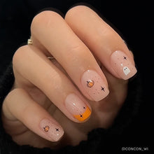 Tiny Pumpkin press-on nail design - french tip style detail