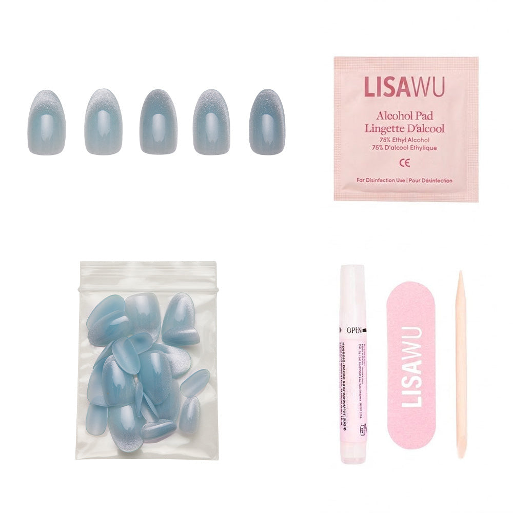 Unicorn Tears press-on nails - oval shape, short length