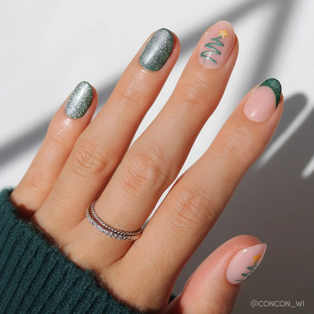 Velvet Pine press-on nails in green shade