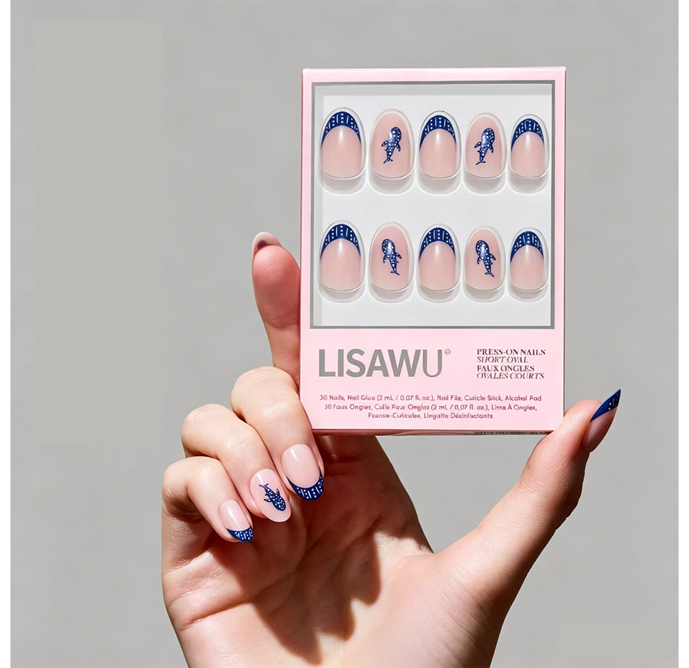 Whale Waves press-on nails in nude shade