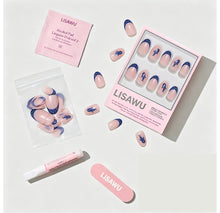 Whale Waves press-on nails - oval shape, short length
