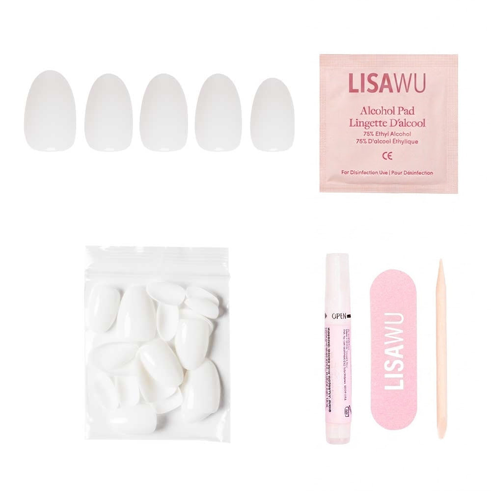 White Swan press-on nails with glossy finish