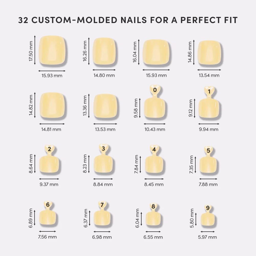 Yellow Pop Toenail press-on nail design - glazed style detail